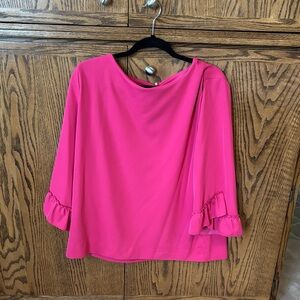 Talbots Vibrant Pink Blouse with Ruffled Sleeves